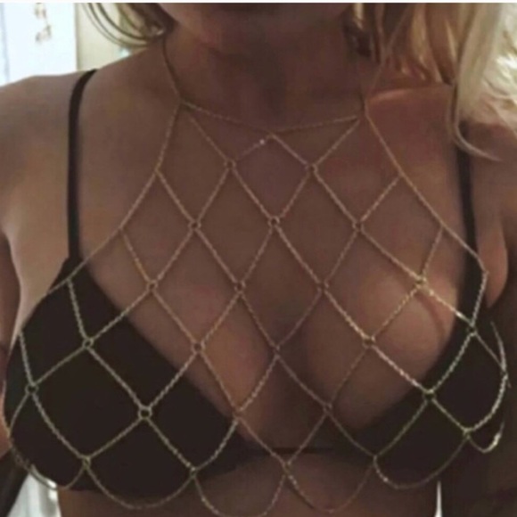 Silver body chain BODYCHAIN netting chest necklace - Picture 3 of 4